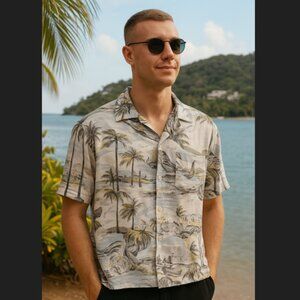 Silk Icon Vintage Short Sleeve 100% Silk Travel Button Down